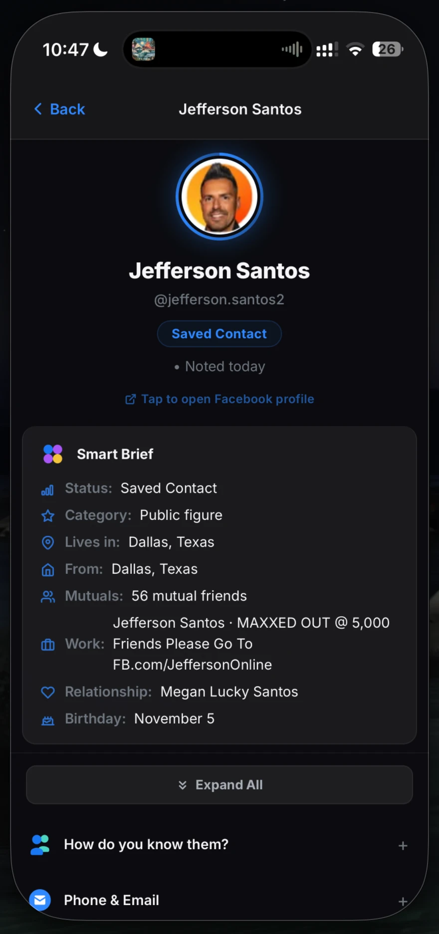 Rolonote mobile contact detail