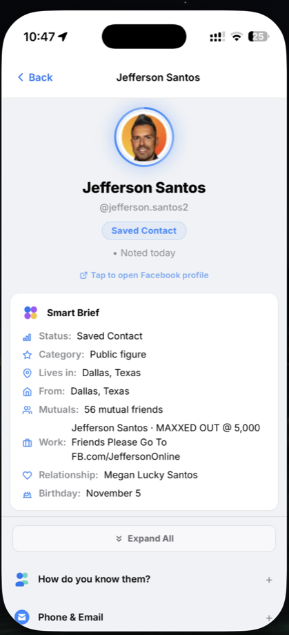 Rolonote mobile contact detail